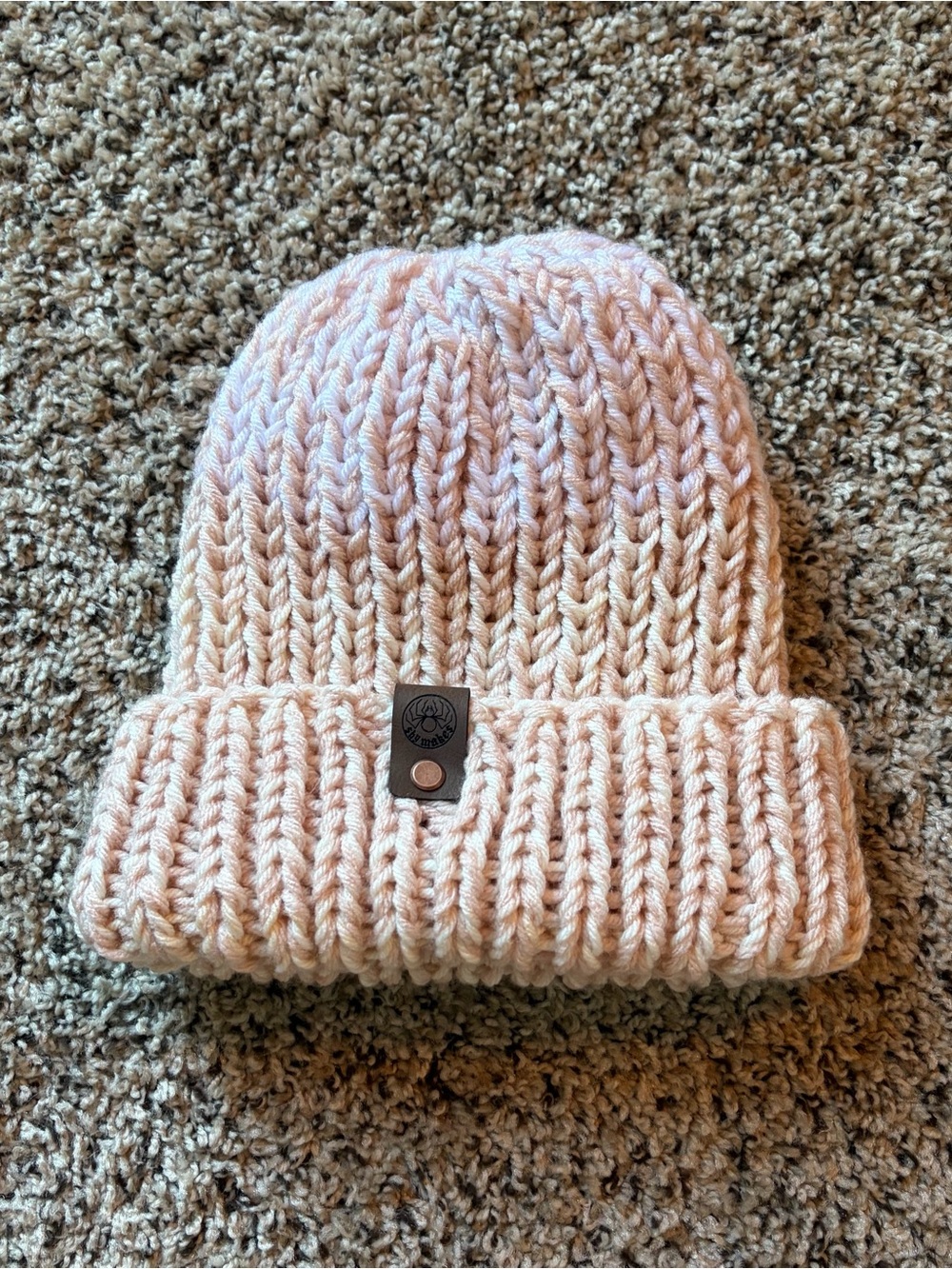 Handmade pink & cream chunky knit beanie